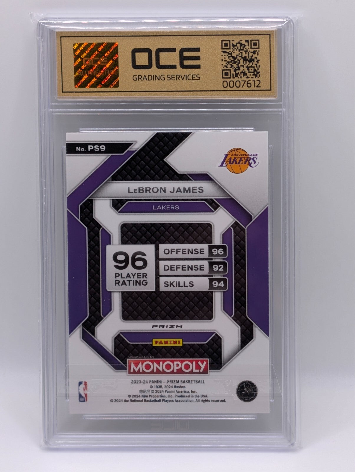 202324 PRIZM MONOPOLY #PS9 LEBRON JAMES ALLSTAR PURPLE WAVE PRIZM GRAD CARDSLAB 202324 PRIZM MONOPOLY #PS9 LEBRON JAMES ALLSTAR PURPLE WAVE PRIZM GRAD CARDSLAB